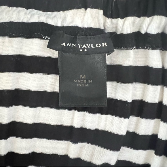 ANN TAYLOR Black White Striped Maxi Dress Racerback Medium Chic Vacation - Picture 7 of 10